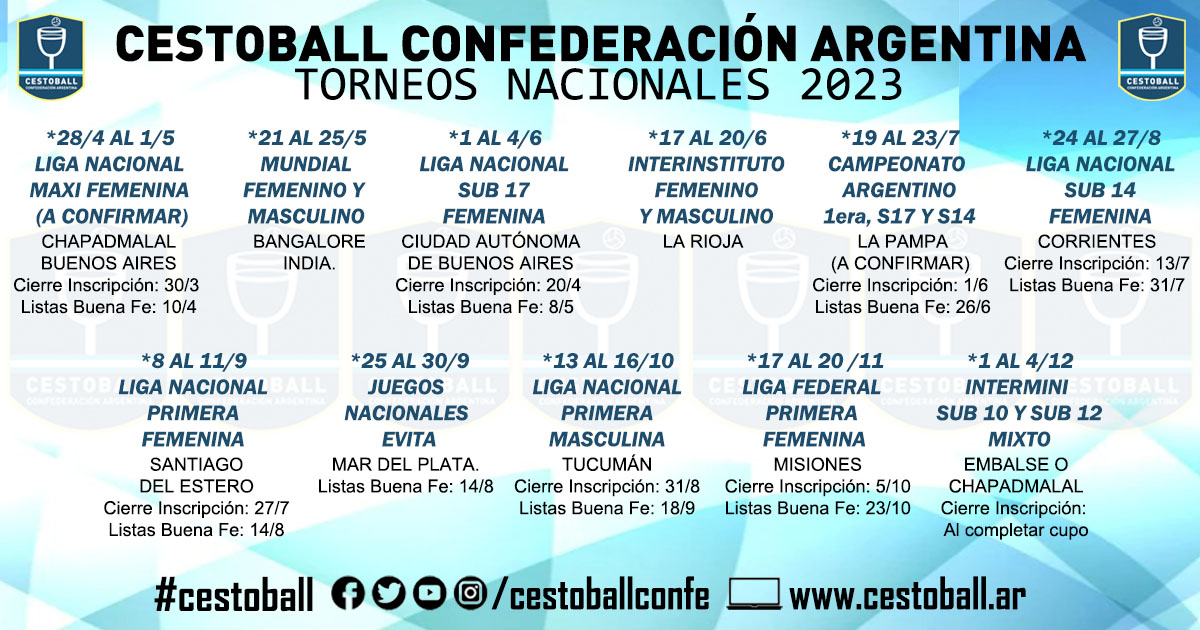 CALENDARIO TORNEOS NACIONALES DE CESTOBALL 2023
